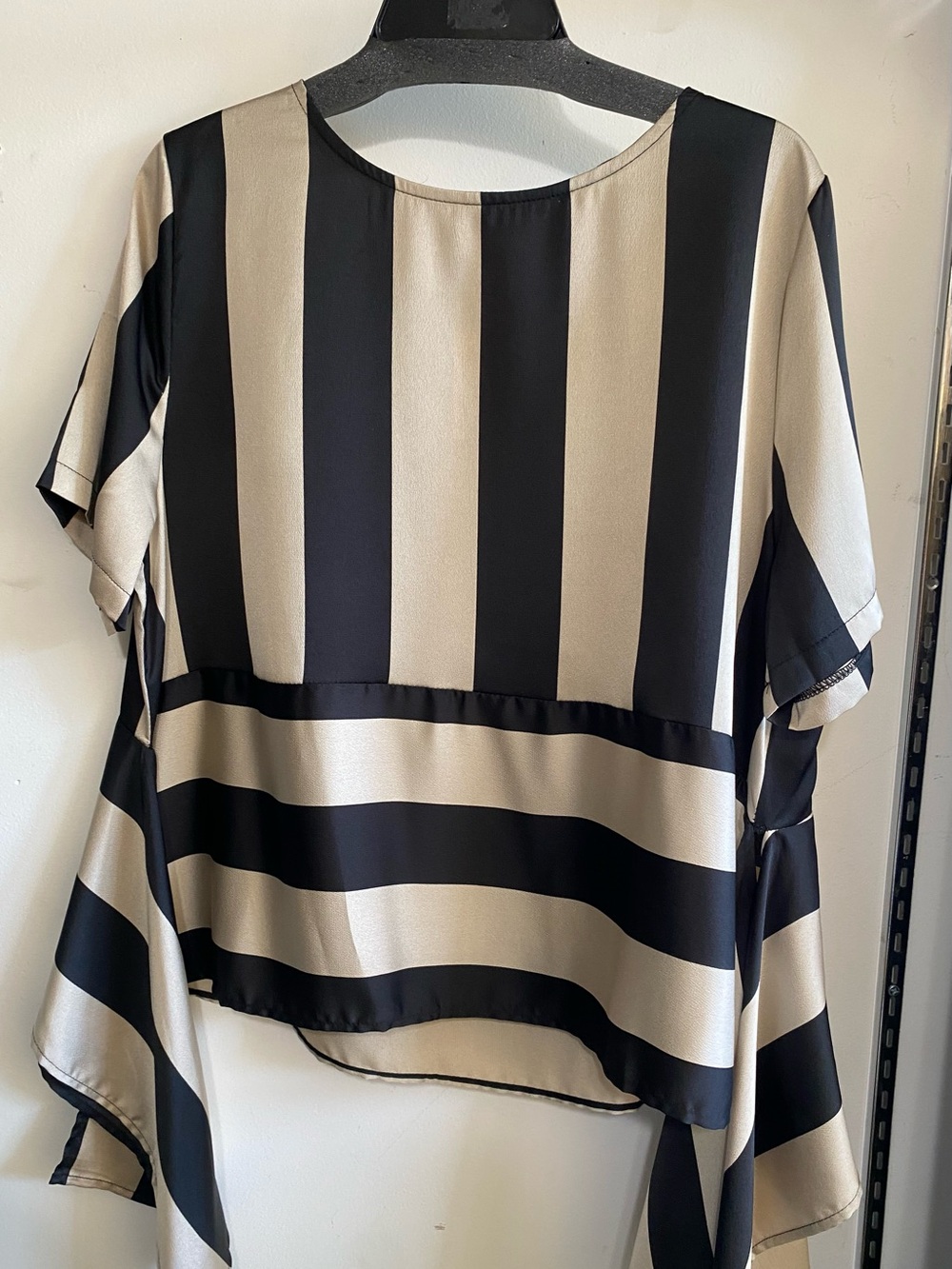 Women's Black and Cream Striped Short Sleeve Top and pant set.